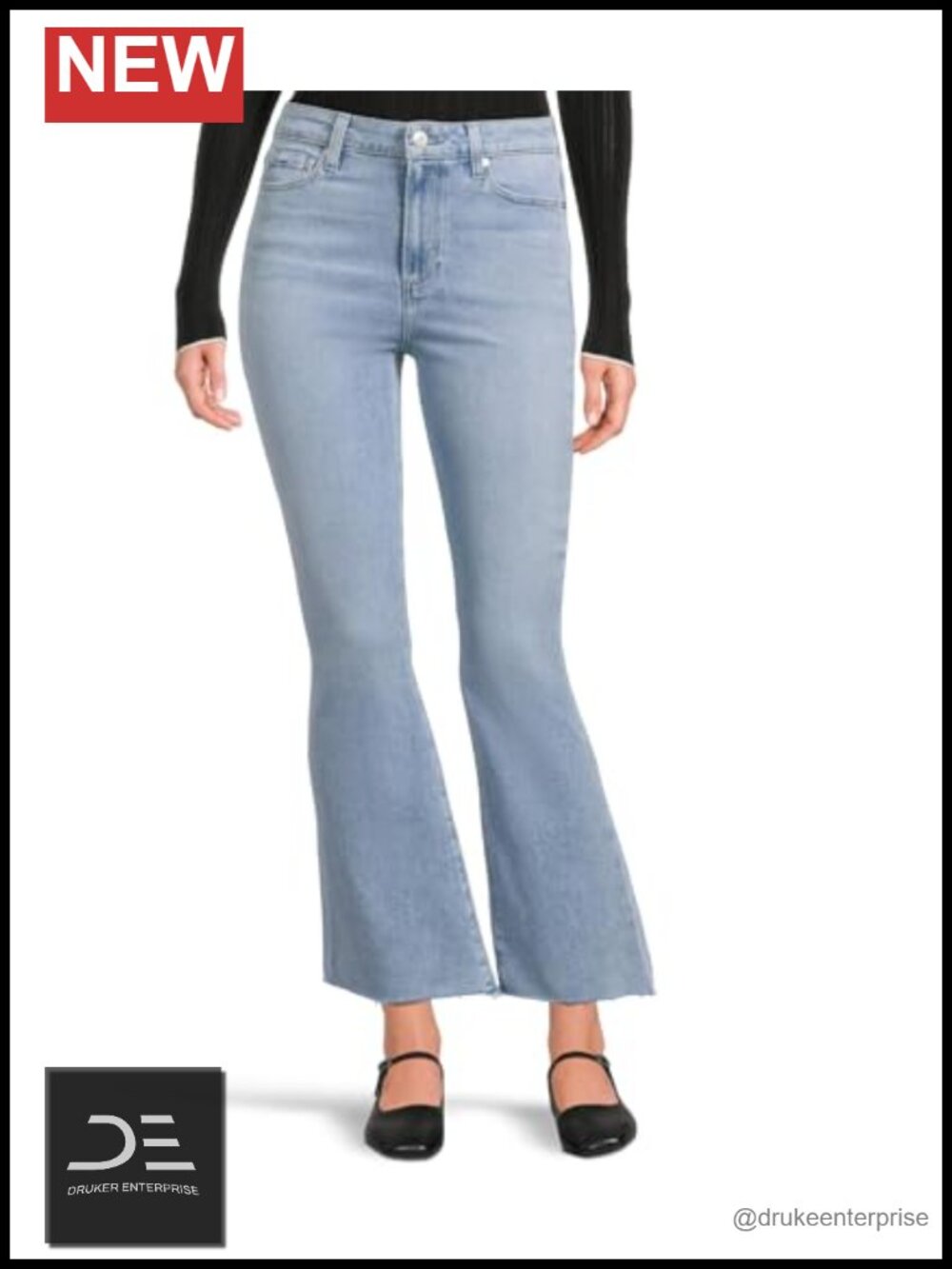 High Rise Flare Stretch Denim Jeans Raw Hem